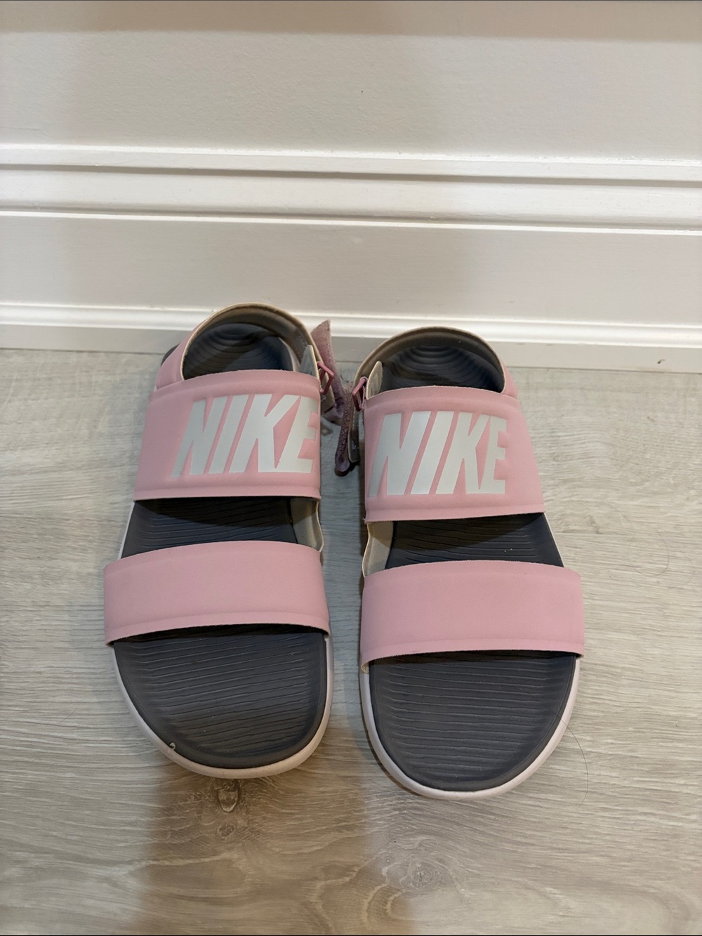 Nike Pink and Black Double-Strap Slide Sandals